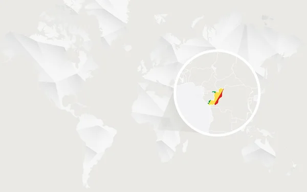 Kontur beyaz poligonal dünya haritası üzerinde bayrak Kongo Haritası. — Stok Vektör