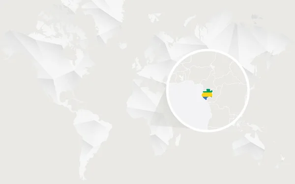 Gabão mapa com bandeira em contorno no mapa mundial poligonal branco . —  Vetores de Stock