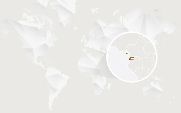 Guinea Ecuatorial mapa con bandera en contorno en blanco mapa del mundo poligonal . — Vector de stock