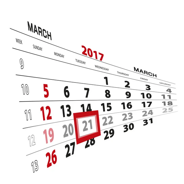 21 de marzo, resaltado en el calendario 2017 . — Archivo Imágenes Vectoriales