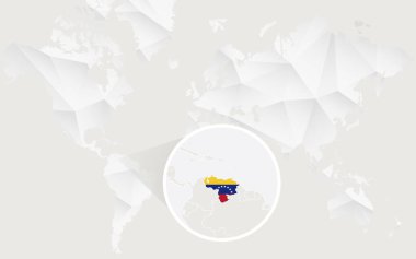 Kontur beyaz poligonal dünya haritası üzerinde bayrağı ile harita Venezuela.