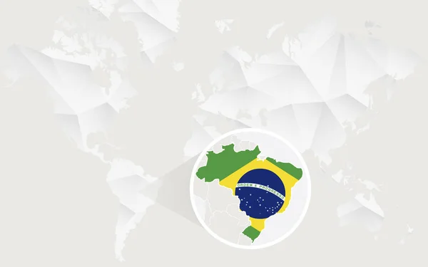 Brasil mapa com bandeira em contorno no mapa mundial poligonal branco . —  Vetores de Stock