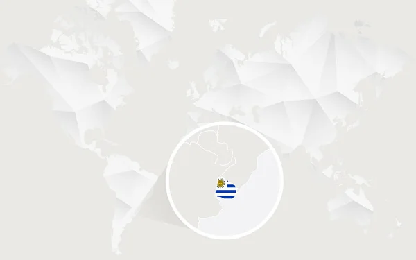 Uruguay mapa con bandera en contorno en blanco poligonal Mapa del Mundo . — Vector de stock