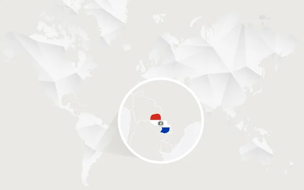 Mapa Paraguay s příznakem v obrysu na bílém polygonální mapa světa. — Stockový vektor