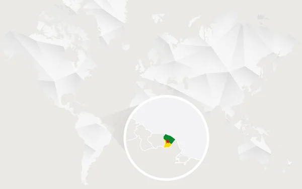 Francouzská Guyana mapa s příznakem v obrysu na bílém polygonální mapa světa — Stockový vektor