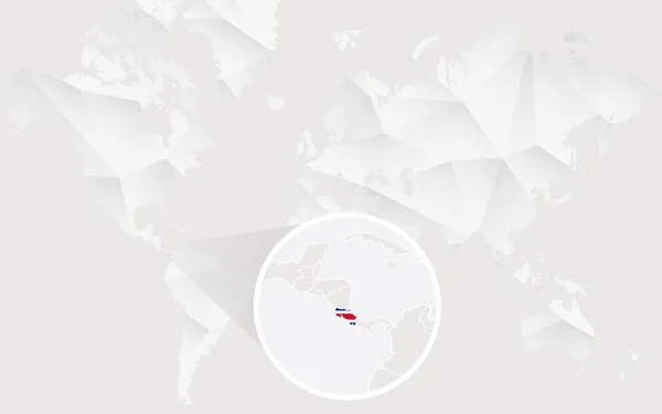 Costa Rica mapę z flagą w kontur na białym wielokątne mapa świata — Wektor stockowy