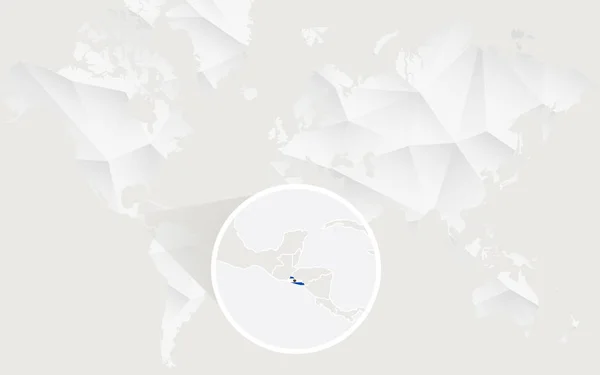 Kontur beyaz poligonal dünya haritası üzerinde bayrağı ile El Salvador Haritası — Stok Vektör