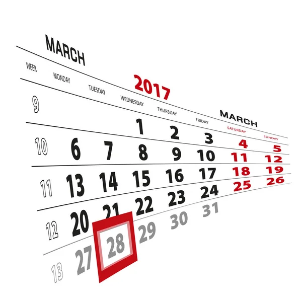 28 Mart takvim 2017 vurgulanır. Hafta Pazartesi başlıyor.