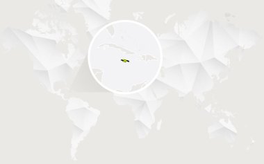 Kontur beyaz poligonal dünya haritası üzerinde bayrak Jamaika Haritası.