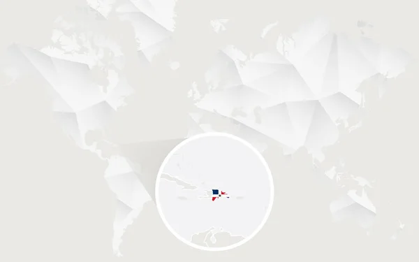 Mapa de República Dominicana con bandera en contorno en blanco poligonal Mapa del Mundo . — Vector de stock