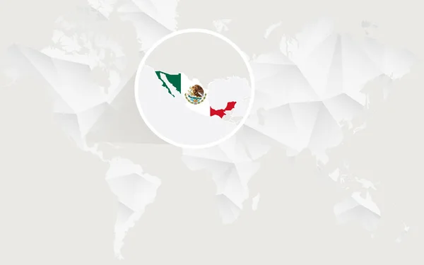 México mapa com bandeira em contorno no mapa mundial poligonal branco . — Vetor de Stock