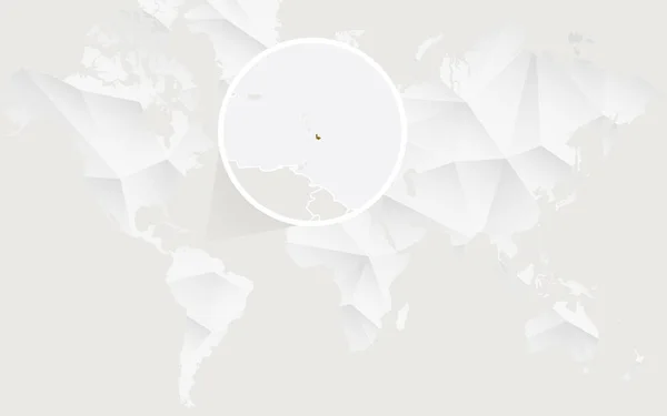 Kontur beyaz poligonal dünya haritası üzerinde bayrağı ile Barbados Haritası. — Stok Vektör