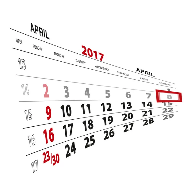 8 kwietnia, wyróżniony na 2017 kalendarza. — Wektor stockowy