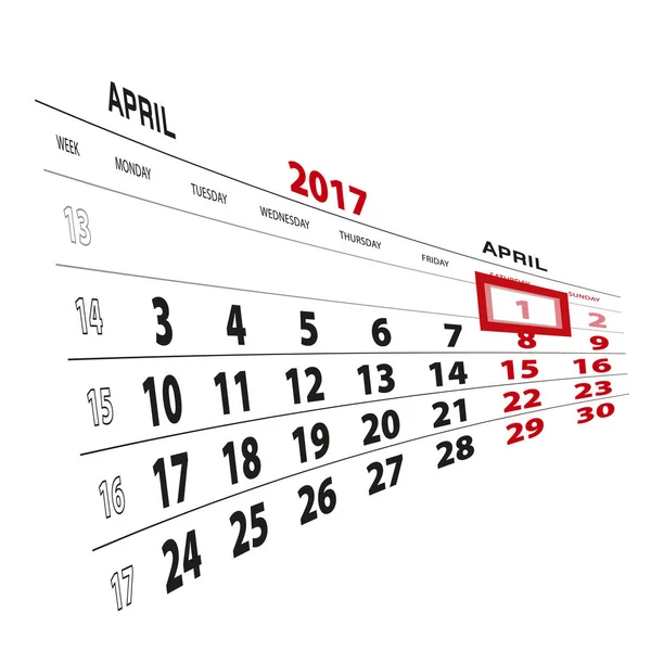 1. April 2017: Kalenderwoche beginnt am Montag. — Stockvektor