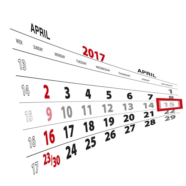 4 月 15 日，在 2017年日历上突出显示. — 图库矢量图片