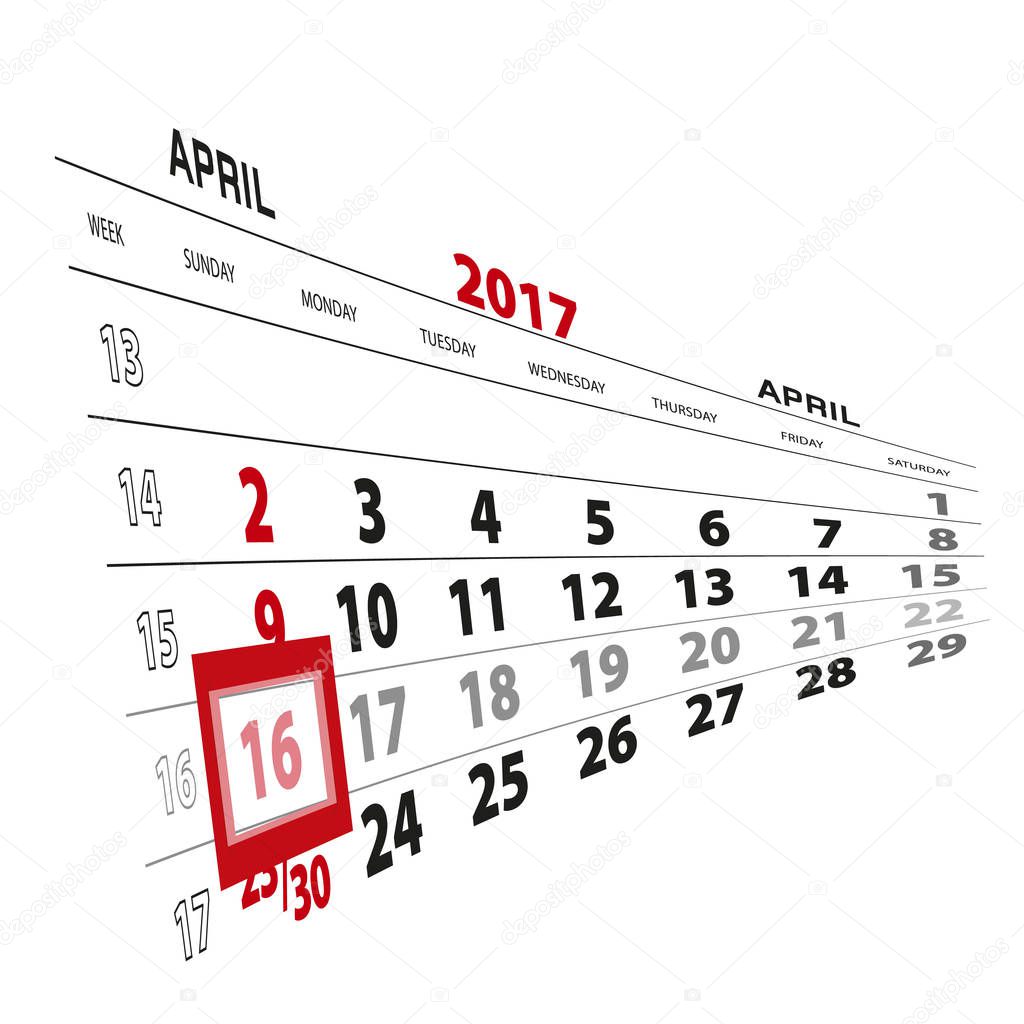 April 16, highlighted on 2017 calendar.