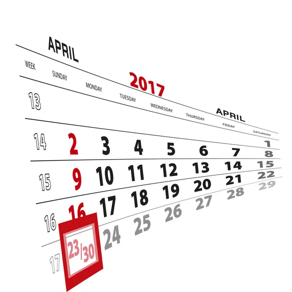 23 de abril, resaltado en el calendario 2017 . — Vector de stock