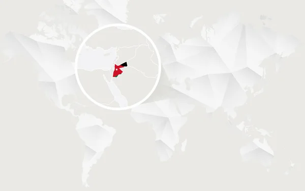 Jordania mapa con la bandera en el contorno en blanco poligonal Mapa del Mundo . — Vector de stock