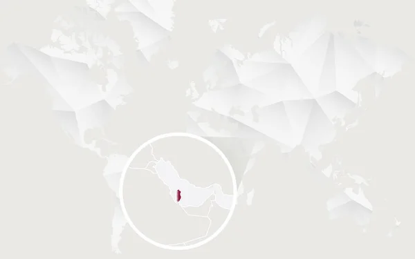 Qatar mapa con la bandera en el contorno en blanco poligonal Mapa del Mundo . — Vector de stock