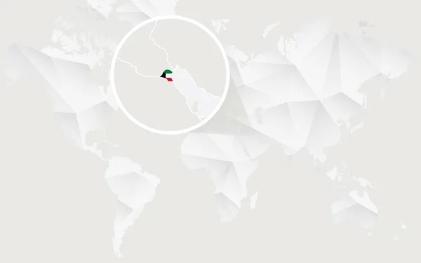 Kuwait mapa con la bandera en el contorno en blanco poligonal Mapa del Mundo . — Vector de stock