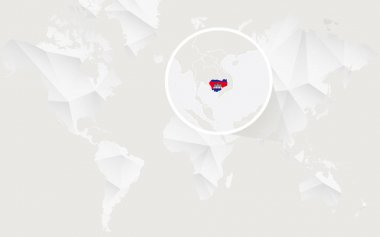 Kontur beyaz poligonal dünya haritası üzerinde bayrak Kamboçya Haritası.