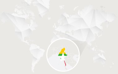 Kontur beyaz poligonal dünya haritası üzerinde bayrak Myanmar Haritası.