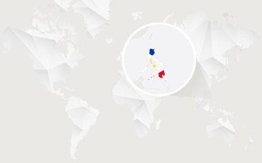 Kontur beyaz poligonal dünya haritası üzerinde bayrağı Filipinler Haritası. 