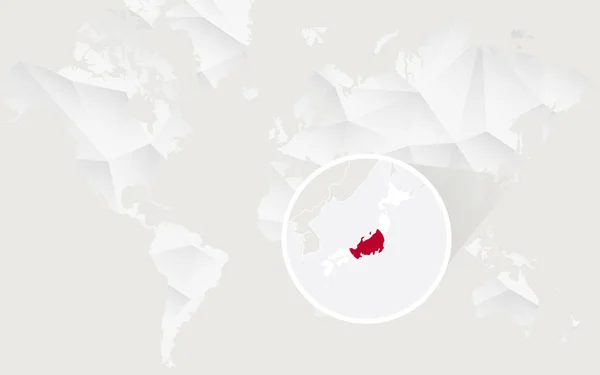 Japonsko mapa s příznakem v obrysu na bílém polygonální mapa světa. — Stockový vektor