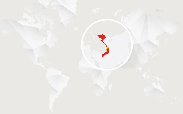 Mapa Vietnamu s příznakem v obrysu na bílém polygonální mapa světa. — Stockový vektor