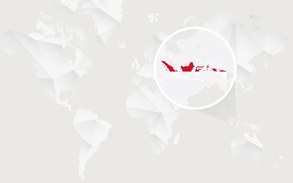 Mapa Indonezja z flagą w kontur na białym wielokątne mapa świata. — Wektor stockowy