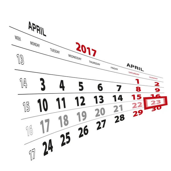 23. April 2017: Kalenderwoche beginnt am Montag. — Stockvektor