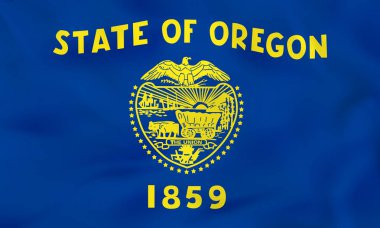 Oregon dalgalanan bayrak. Oregon Eyalet bayrağı arka plan dokusu.