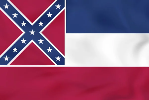 Mississippi wuivende vlag. Vlag van Mississippi achtergrond textuur. — Stockvector