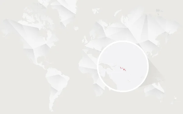 Mapa de las Islas Salomón con bandera en contorno en blanco poligonal Mapa del Mundo . — Vector de stock