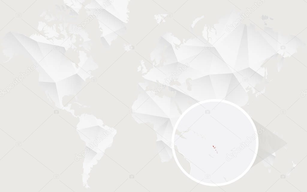 Vanuatu map with flag in contour on white polygonal World Map.