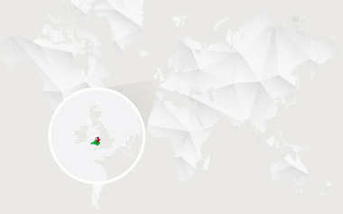 Galler harita dağılımı beyaz poligonal dünya haritası üzerinde bayrak ile.