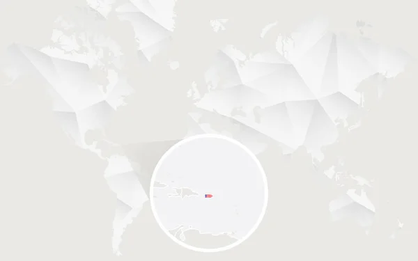 Puerto Rico mapę z flagą w kontur na białym wielokątne mapa świata. — Wektor stockowy