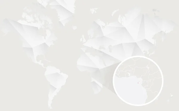 Sao Tome ve Principe harita dağılımı beyaz poligonal dünya haritası üzerinde bayrak ile. — Stok Vektör