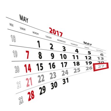 27 Mayıs 2017 takvimde vurgulanmış.