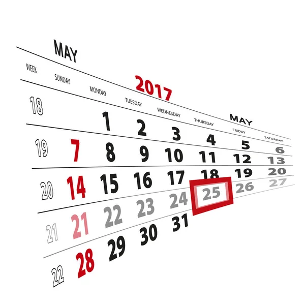 25 maja, wyróżniony na 2017 kalendarza. — Wektor stockowy