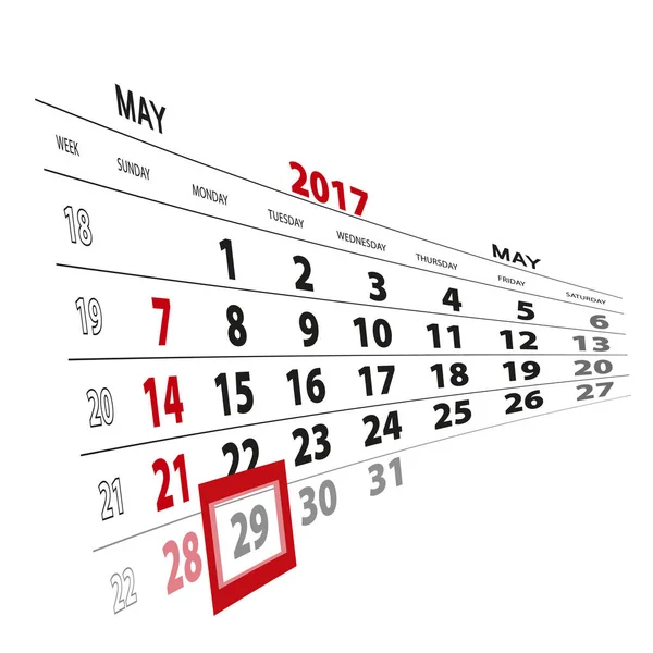 29 mai, mis en évidence sur le calendrier 2017 . — Image vectorielle