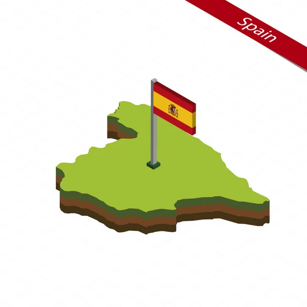 Spagna Mappa isometrica e bandiera. Illustrazione vettoriale . — Vettoriale Stock