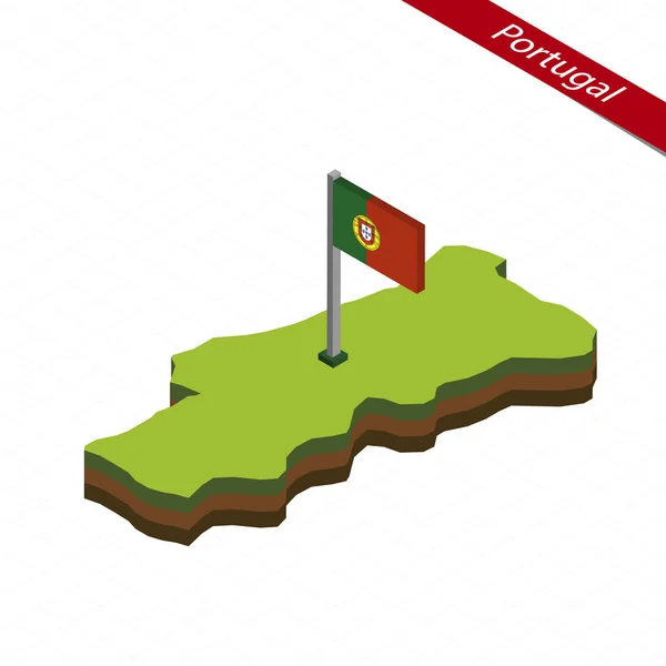 Portugalsko izometrická mapa a vlajky. Vektorové ilustrace. — Stockový vektor