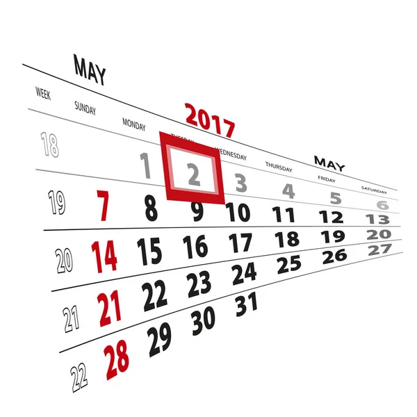 2 maja, wyróżniony na 2017 kalendarza. — Wektor stockowy