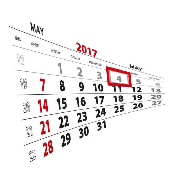 Μαΐου 4, επισημαίνονται στο ημερολόγιο του 2017. — Διανυσματικό Αρχείο
