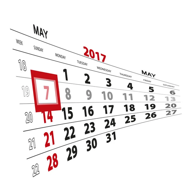 7 maja, wyróżniony na 2017 kalendarza. — Wektor stockowy