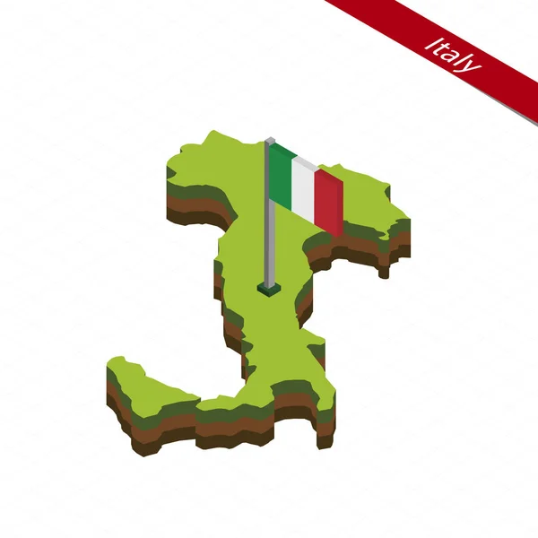 Italia Peta Isometrik dan bendera. Ilustrasi Vektor . - Stok Vektor