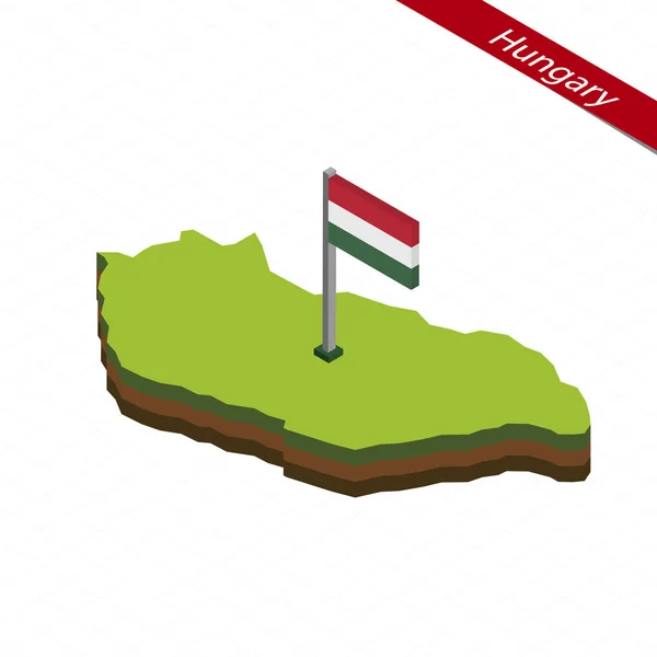 Hungria Mapa isométrico e bandeira. Ilustração vetorial . — Vetor de Stock
