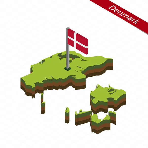 Danmark isometrisk karta och flagga. Vektorillustration. — Stock vektor