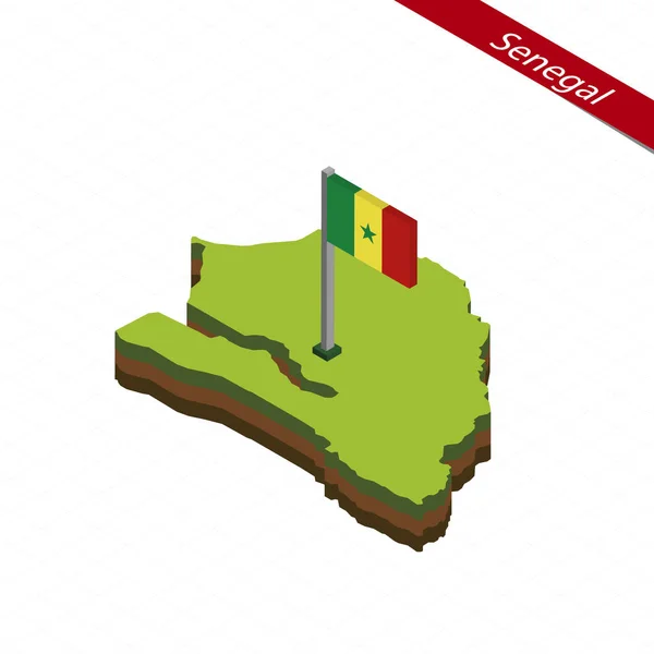 Изометрическая карта Сенегала и флаг. Векторная миграция . — стоковый вектор